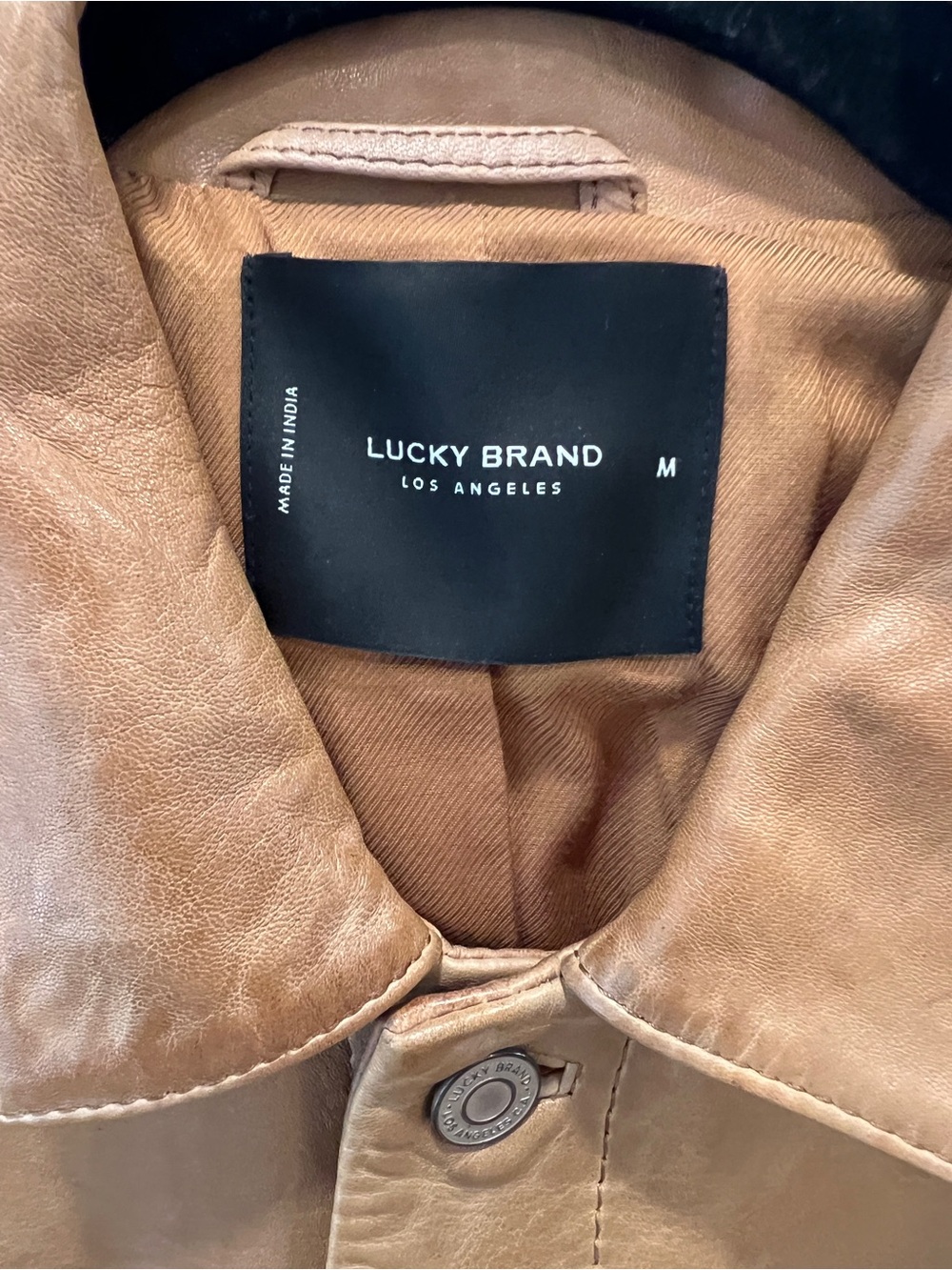 LUCKY BRAND LEATHER TRUCKER JACKET, SIZE M. - Picture 5 of 16